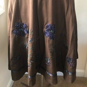 Embroidered beaded multi-seamed knee+length skirt